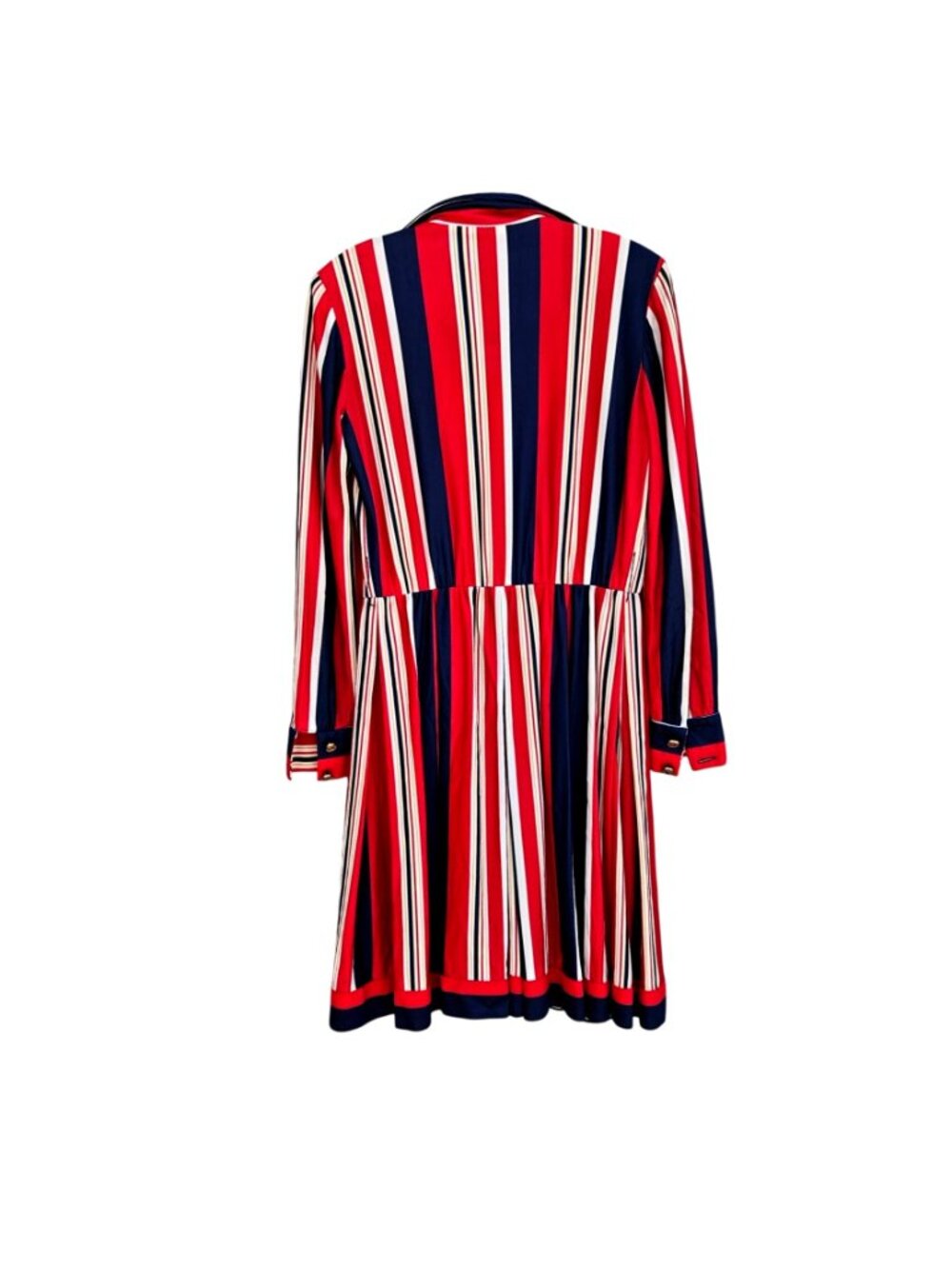 Vintage 70s California Stripe Nylon Knit Dress Red White Blue Zip Front Womens M - Picture 7 of 14